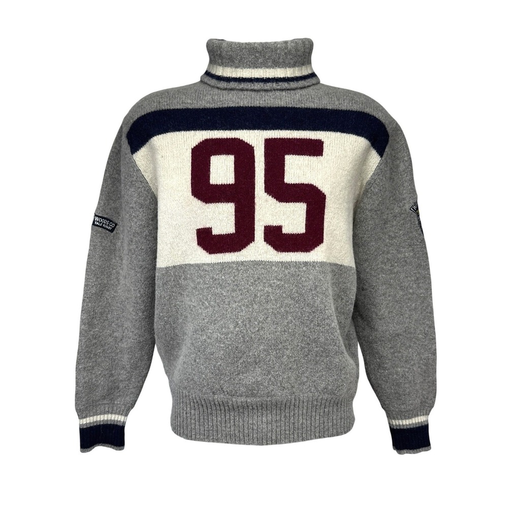 RIVER WOODS Lambswool Turtleneck Yale Rugby Grey 95 Collegiate Men's Sweater L‎